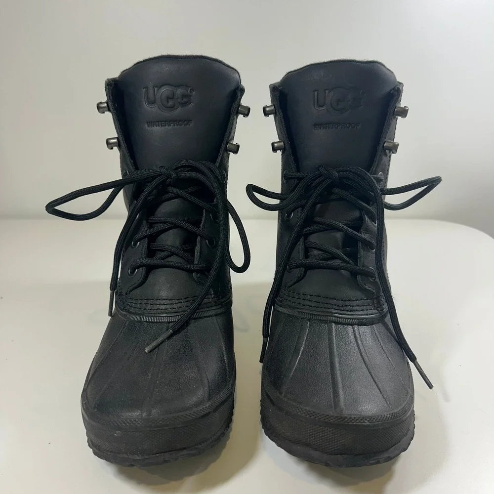 UGG Waterproof Duck Boots Black Leather Rubber Lace Up Rain Snow Mens 11